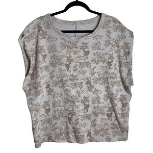 AERIE Women’s Oversized Tan Safari Animal Print Cutoff Top Shirt Size Medium